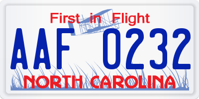 NC license plate AAF0232