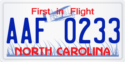 NC license plate AAF0233