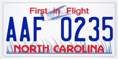 NC license plate AAF0235