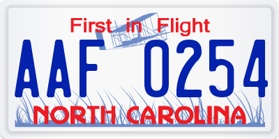 NC license plate AAF0254