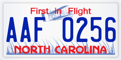 NC license plate AAF0256