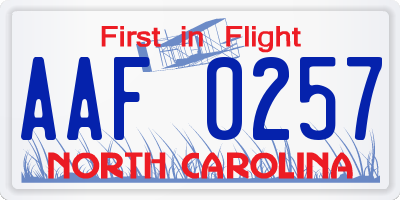 NC license plate AAF0257