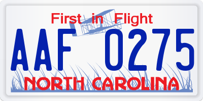 NC license plate AAF0275