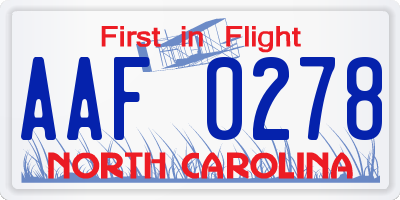 NC license plate AAF0278