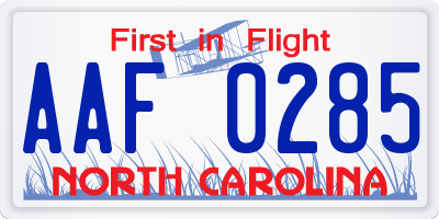 NC license plate AAF0285