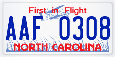 NC license plate AAF0308