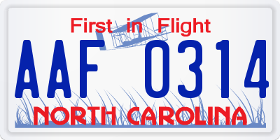 NC license plate AAF0314