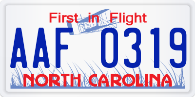NC license plate AAF0319