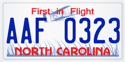 NC license plate AAF0323