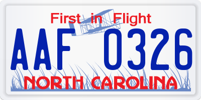 NC license plate AAF0326