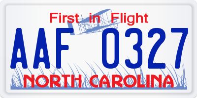 NC license plate AAF0327