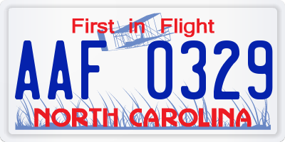 NC license plate AAF0329
