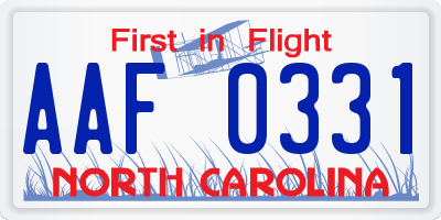 NC license plate AAF0331