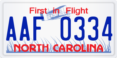 NC license plate AAF0334