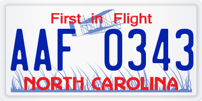 NC license plate AAF0343