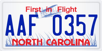 NC license plate AAF0357