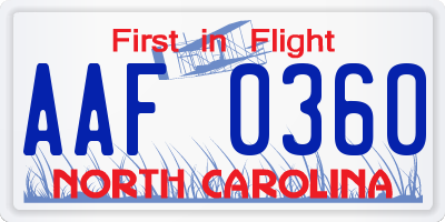 NC license plate AAF0360