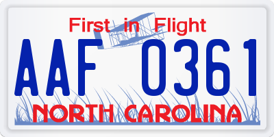 NC license plate AAF0361