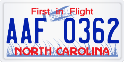 NC license plate AAF0362