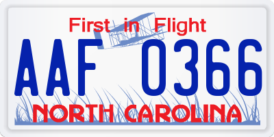 NC license plate AAF0366