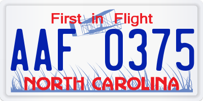 NC license plate AAF0375