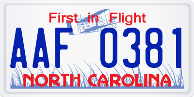 NC license plate AAF0381