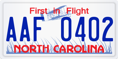 NC license plate AAF0402