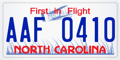 NC license plate AAF0410