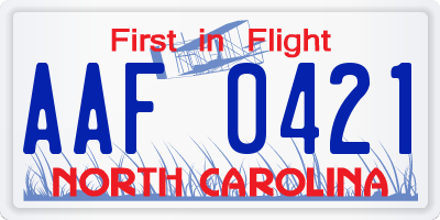 NC license plate AAF0421