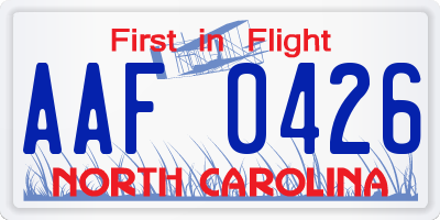 NC license plate AAF0426