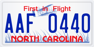 NC license plate AAF0440
