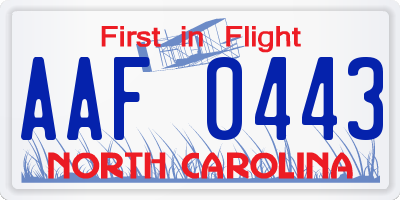 NC license plate AAF0443