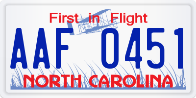 NC license plate AAF0451