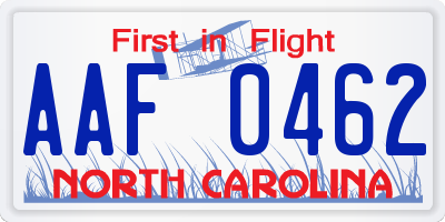 NC license plate AAF0462