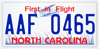NC license plate AAF0465