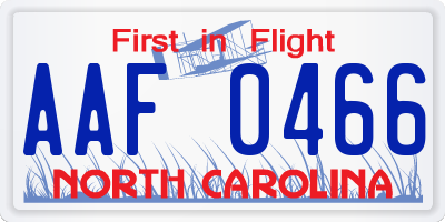 NC license plate AAF0466