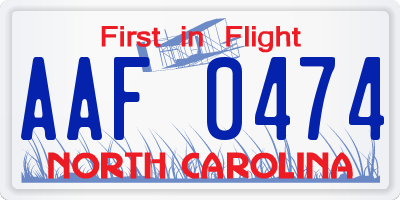 NC license plate AAF0474