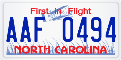 NC license plate AAF0494