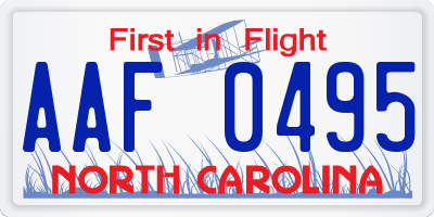 NC license plate AAF0495