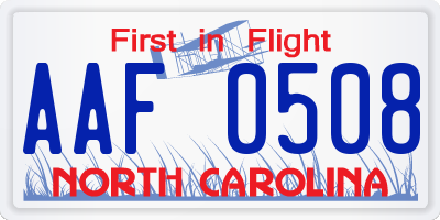 NC license plate AAF0508
