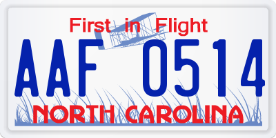 NC license plate AAF0514