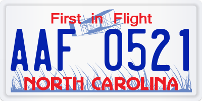 NC license plate AAF0521