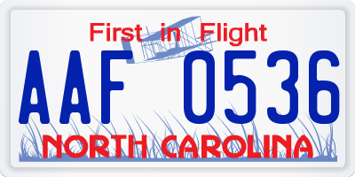 NC license plate AAF0536