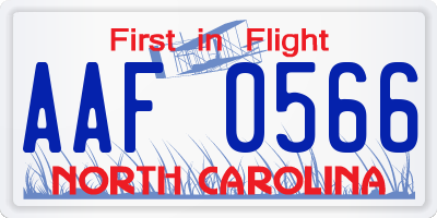 NC license plate AAF0566