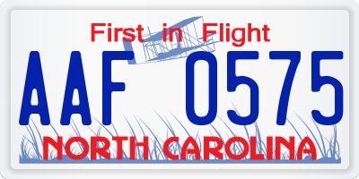 NC license plate AAF0575