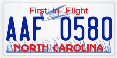 NC license plate AAF0580
