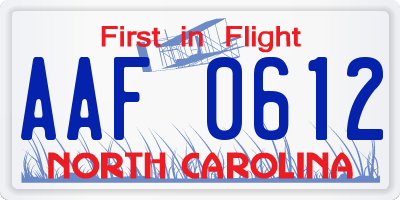 NC license plate AAF0612