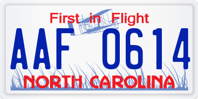 NC license plate AAF0614