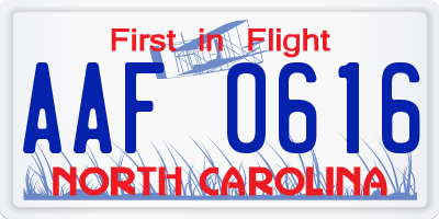 NC license plate AAF0616