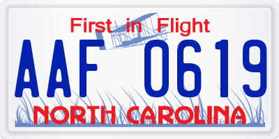 NC license plate AAF0619